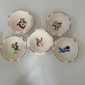 VTG 1995 Kellogg's 5 Cereal Bowl Set Tony The Tiger Toucan Sam Corny Snap Elves
